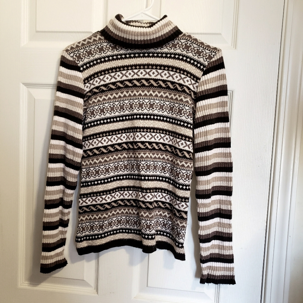 Tall Girl Striped Print  Turtleneck Top